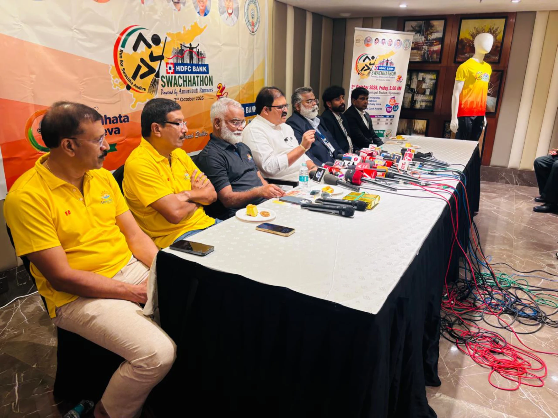 T-Shirt Launch by Mr. Pattabhi Gaaru, AR Team with Media, Swachhathon 2026 by Amaravati Runners