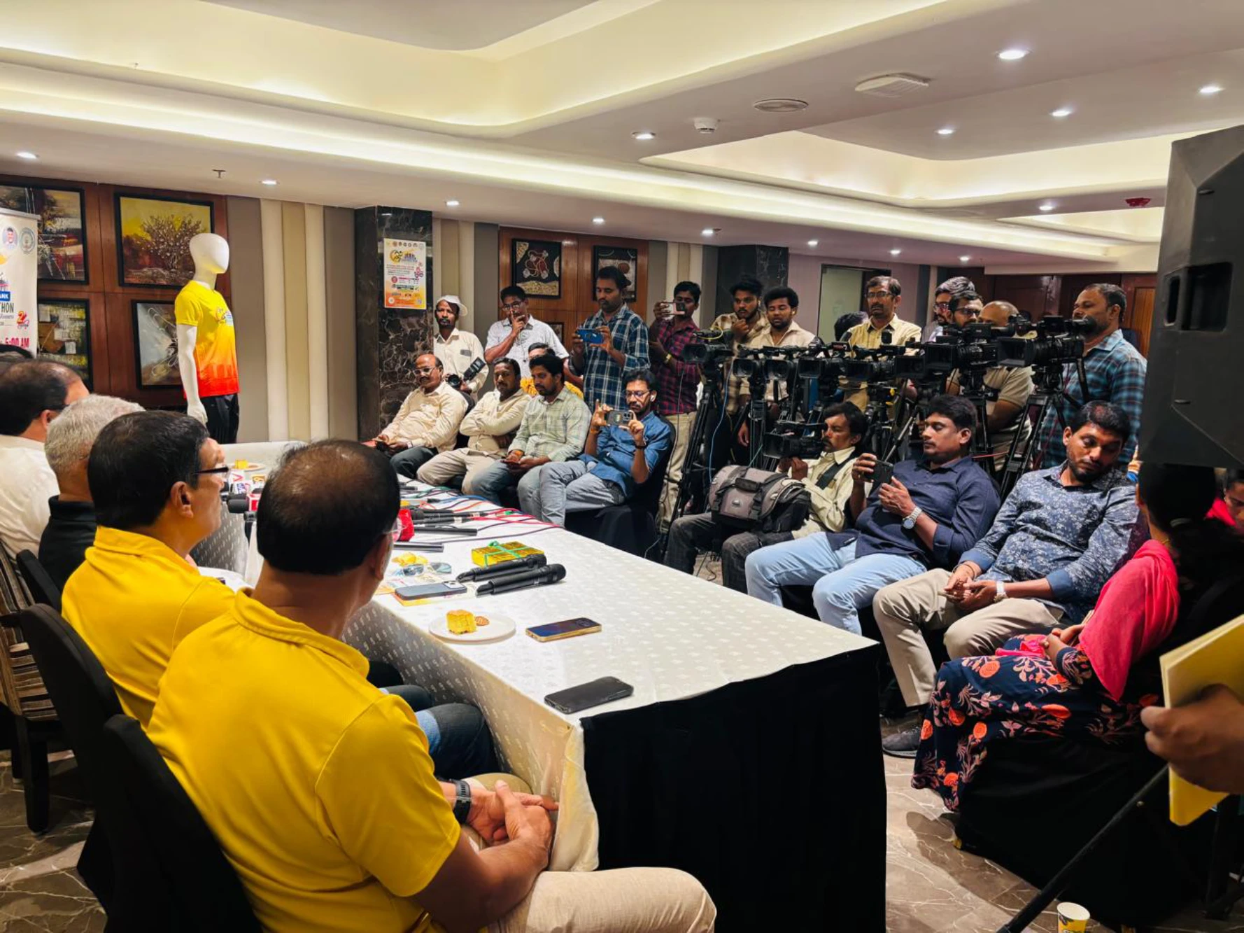 T-Shirt Launch by Mr. Pattabhi Gaaru, AR Team with Media, Swachhathon 2026 by Amaravati Runners